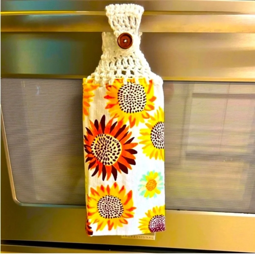 Hand Crafted Colorful Sunflowers Hanging Hand Towel Crochet Top